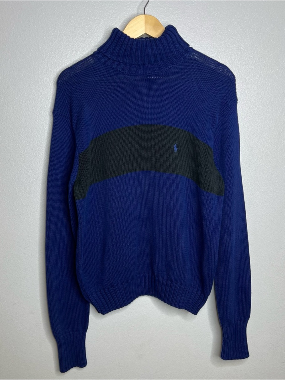 VTG Polo Ralph Lauren Turtleneck Sweater Mens Stripe 100% Cotton - Small Medium